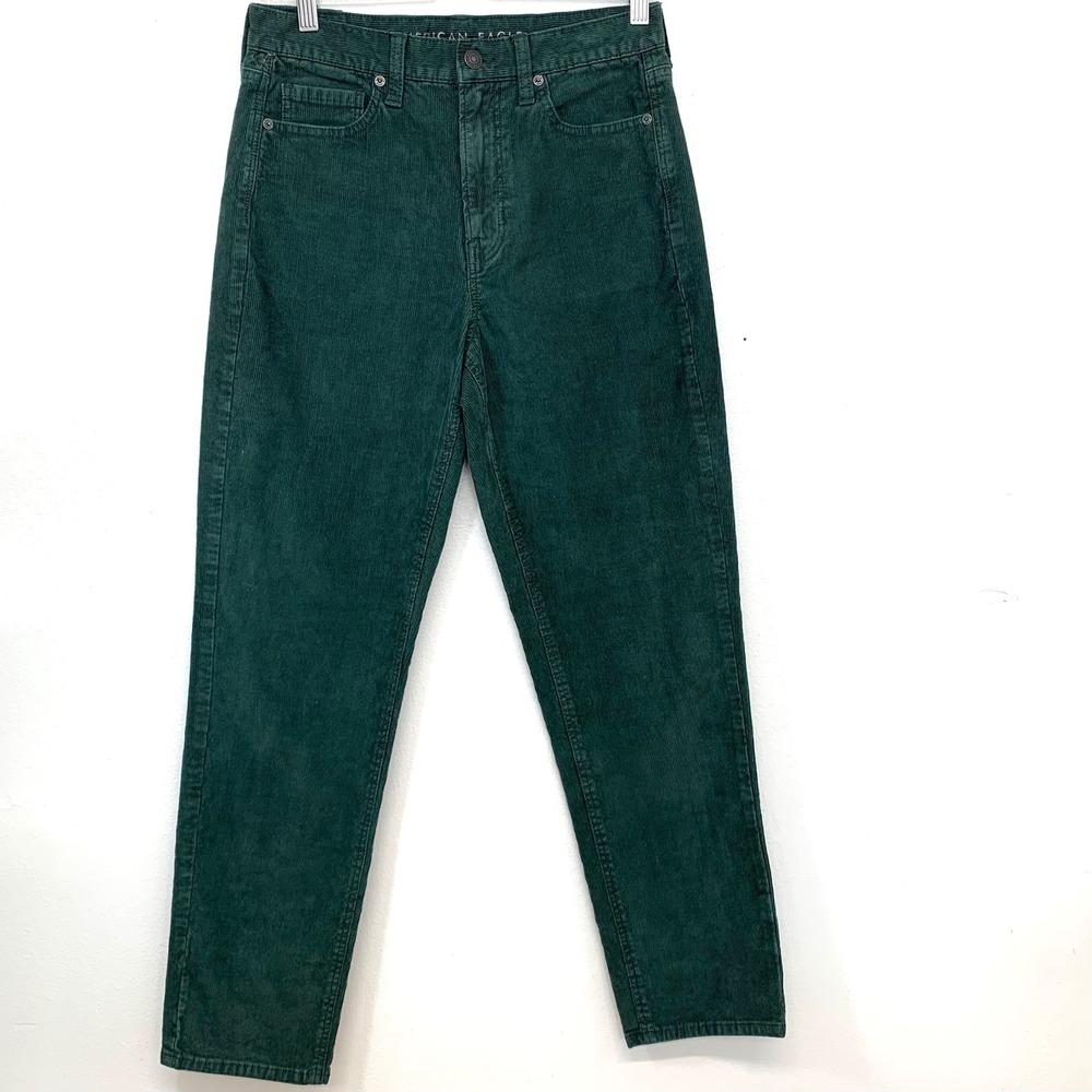 American Eagle  Corduroy Mom Pants High Waisted Tapered Leg Green Size 12